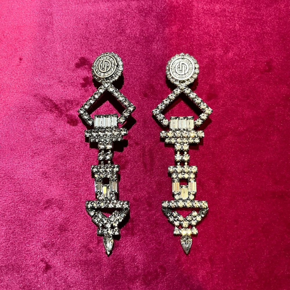 Silver and Gold Geometric Earrings with Crystal Accents